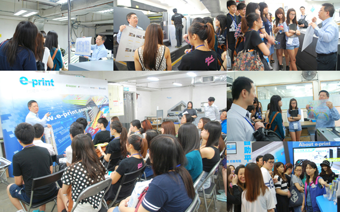 The staffs of e-print introduce the printing procedure to the students.