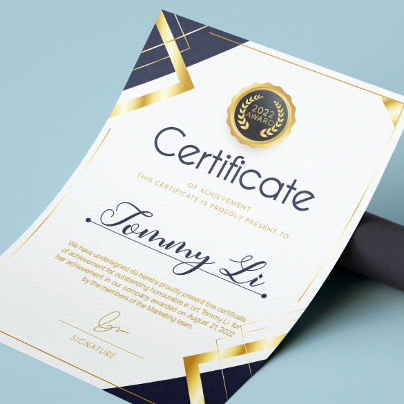 certificates printing with variable data printing (VDP) that changes certain elements, as personal names and numbers. 
