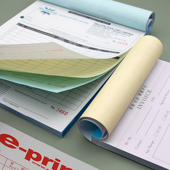 NCR單簿於香港常見，常用作發票、收據簿或過單薄，用途廣泛。從側面可見適用於交易記錄、發票、出入貨報表、收據等，適合各行各業。