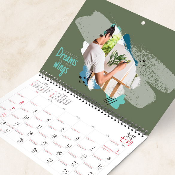 香港輕薄掛牆月曆，自訂商標logo及宣傳字句，適合裝飾家中或送禮之用。