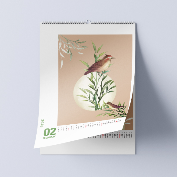 Wall-mounted wall calendar with month and date and various graphics