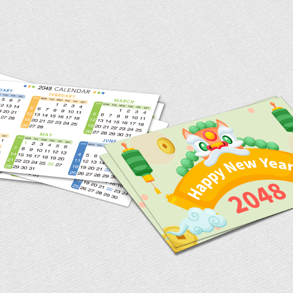 由免費AI模版製成的香港年曆咭雙面彩色印刷，啞膠質地，色彩鮮艷，設計簡潔，自用或公司宣傳好幫手。
