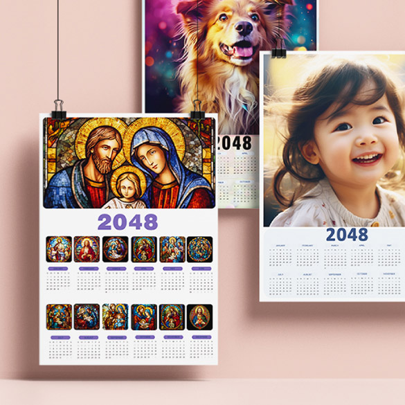 擁有12個月份的海曆月曆，能呈現大小不同的圖片，寵物，小朋友或宗教