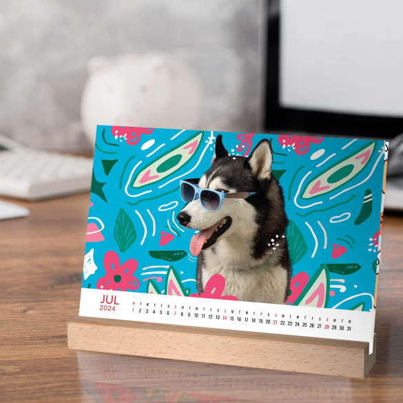 A calendar with the month and year of Hutchins on the countertop.