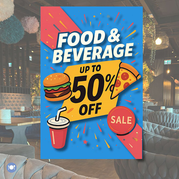 夏日氣氛滿溢、色彩鮮豔的香港海報印刷，標準A1/A2尺寸，光粉紙雙面印刷，利用e-print的AI版模、Canva的海報設計素材而成，價格實惠，搶眼標題吸睛奪目。