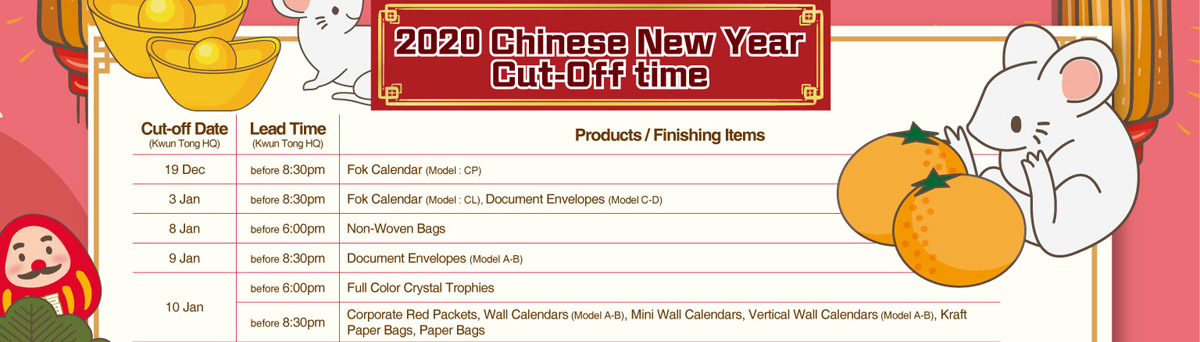 2020 Chinese New Year Cut-off Time